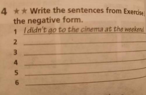 4 **Write the sentences from Exercise the negative form. 1 I didn't go to the cinema at the weekend