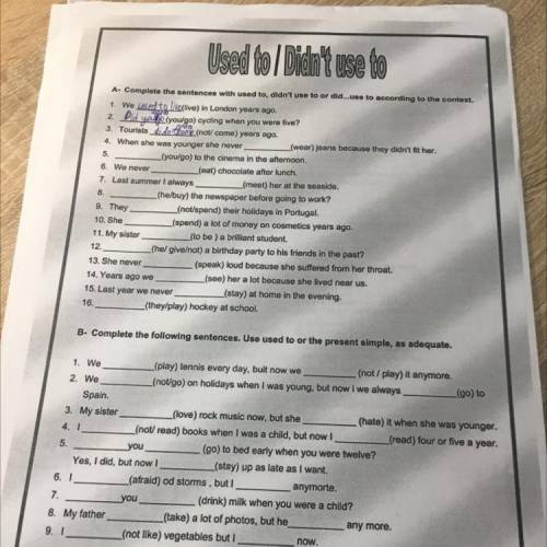 A.Complete the sentences with used to, didn’t used to or did… use to according to the context. 1. We