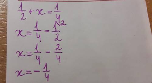 Розв’яжіть рівняння: 1/2+x=1/4