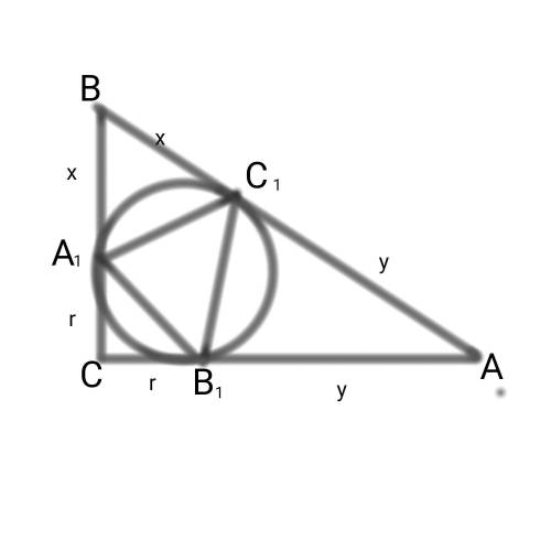 В прямоугольный треугольник вписана окружность, касающаяся его сторон в точках . Найти отношение пл