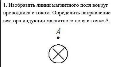 1. Изобразить линии магнитного поля вокруг проводника с током. Определить направление вектора индукц