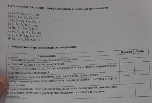 NOTICHE OSHO 2. Определите верные и неверные утверждения Пр Утверждения 1.Кальций встречается в прир