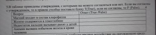 5.В таблице приведены утверждения, с которыми вы можете согласиться или нет. Если вы согласны с утве