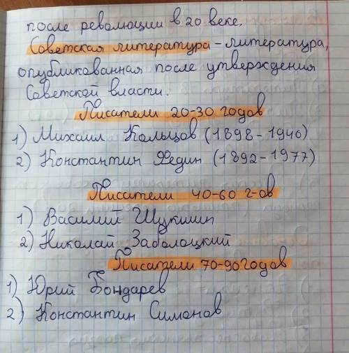 Литература 20 века Оформление конспекта по основным вопросам: - Записать периоды литературы 20 века