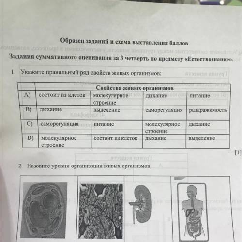 Образец заданий и схема выставления Ер ного Задания суммативного оценивания за 3 четверть по предмет