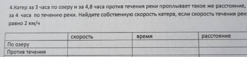 4.Катер за 3 часа по озеру и за 4,8 часа против течения реки проплывает такое же расстояние, что за 