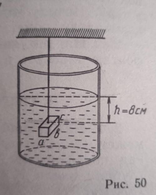 Металлический брусок подвешен, как показано на рисунке 50. размеры бруска: а=4 см, b=5 см, c=4 см. О