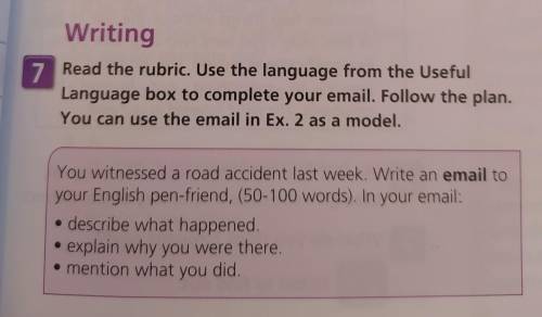 Writing 7 Read the rubric. Use the language from the Useful Language box to complete your email. Fol