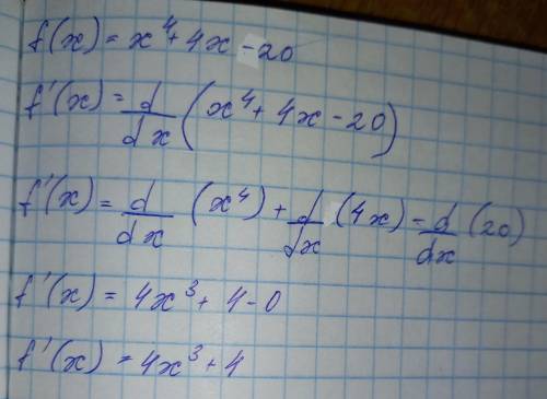 Найдите промежутки роста и убывания функции: f(x)=x^4+4x-20