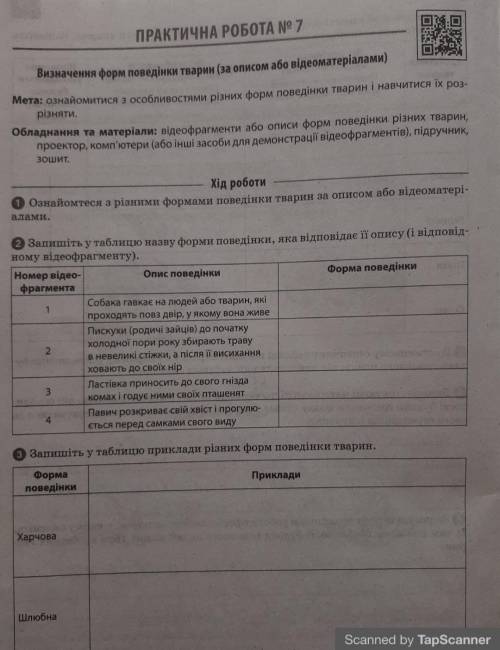 Практична робота номер 7 біології 7 клас Визначення форми поведінки тварин іть!!