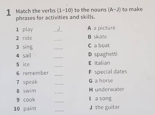 1 Match the verbs (1-10) to the nouns (A-J) to make phrases for activities and skills. J A a picture