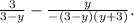 \frac{3}{3-y} -\frac{y}{-(3-y)(y+3)}.