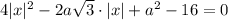 4|x|^2-2a\sqrt{3}\cdot |x|+a^2-16=0