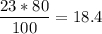 \dfrac{23*80}{100}= 18.4