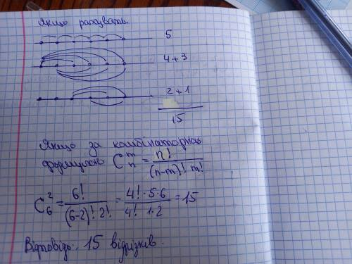 решить! На прямій позначено 6 точок. Скільки різних відрізків утворилося?