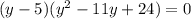 (y-5)(y^2-11y+24)=0