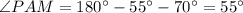 \angle PAM = 180^\circ - 55^\circ - 70^\circ = 55^\circ