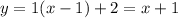 y = 1(x - 1) + 2 = x + 1