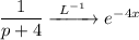 \dfrac{1}{p + 4} \xrightarrow{ \ L^{-1} \ } e^{-4x}