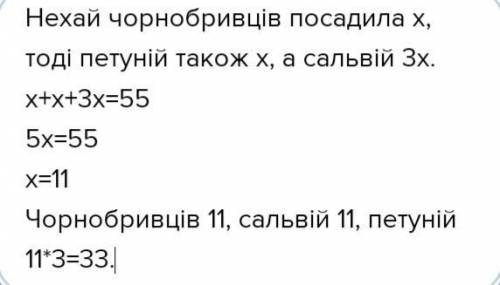 Марійка посадила 55 саджанців квітів. Серед них чорнобривців стільки стільки ж тільки петуній а саль